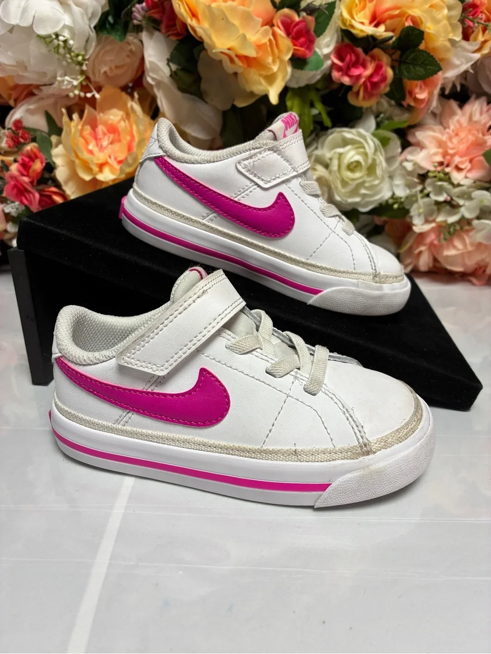 Nike Court Legacy Leather Toddler Sneakers White Laser Fuchsia Girls Size 8C TD